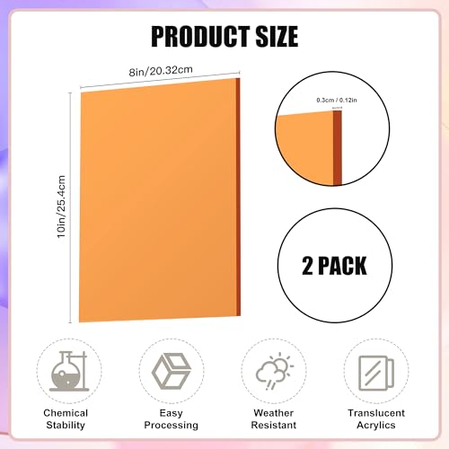 Image of Lesnlok Orange Acrylic Sheets 1 /8 inch Thick 3mm 2 Pack 8 x 10 Clear Plexiglass Sheets,for Sign,Craft,Painting,Laser Cutting,DIY Display Projects (8 inchx 10 inch, Orange, 2)