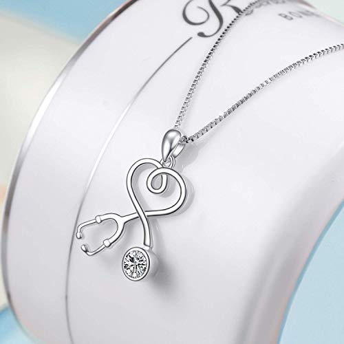 Collier stéthoscope en argent avec pierre de naissance autrichienne pour fille - 3