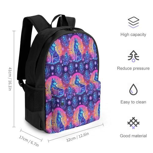 Womens Fashion Backpack, Galaxy Starry Floral Flowers Wolf Comfortable Versatile Commute Backpack with Side Pockets, Reusable Daypack for Travel2