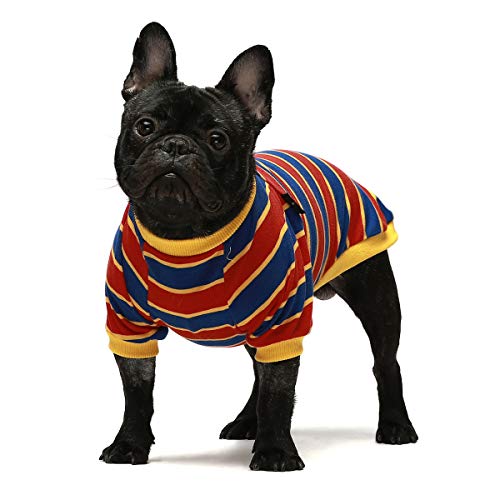 Fitwarm 2 Pack Striped Dog Shirt, Summer Dog Clothes For Small Dogs Boy, Breathable Pet Tshirt, Stretchy Cat Outfit, 100% Cotton, Black And White, Royal Blue And Yellow, Small #TOP2
