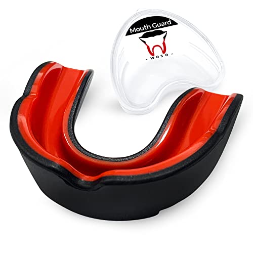 Adults And Junior Mouth Guard, Gum Shield With Case, Slim Fit Professional Mouthguards For Football, Hockey, Wrestling Rugby, Martial Arts, Boxing, Mma, Judo, Karate (Black + Red) #TOP7