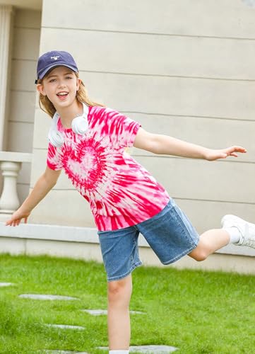 Image of SunFoucs Girls Kids Shirts Size 5-12 Tie Dye Casual Tshirt Short Sleeve Crewneck Tee Top | Short Sleeve Rainbow Tee Top