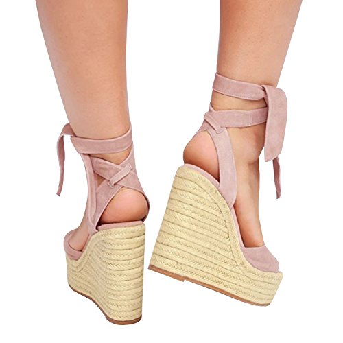 Image of Womens Espadrilles Wedges Sandals Heels Open Toe Tie Lace Up Platform Ankle Strap Summer Dress Shoes