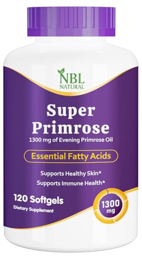 NBL Natural Super Primrose 1300 mg with Naturally Occurring GLA (Gamma-Linolenic Acid) Womens Health & Skin Health 120 Softgels
