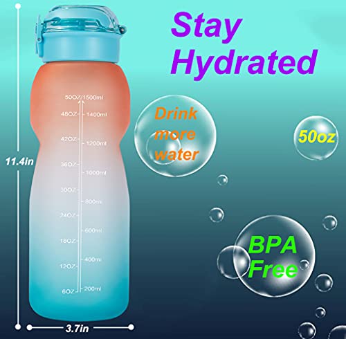 Nooformer 50Oz/0.4 Gallon Water Bottle Motivational With Time Marker, Water Tracker Bottles With Times To Drink Leakproof Water Jug Ensure You Drink Daily Water Throughout The Fitness Day #TOP1