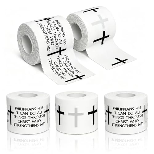 5PCS Christian Athletic Tape 2Inch x 23ft Christian Cross Athletic Tape Sports Tape Wrist Tape Provide Strong Support Suitable for Wrist Ankle Baseball Football Boxing
