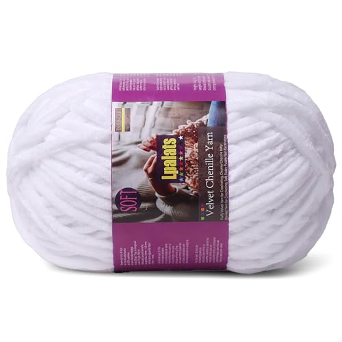 Image of Chunky Chenille Yarn for Crocheting, White Fluffy Blanket Yarn for Crochet