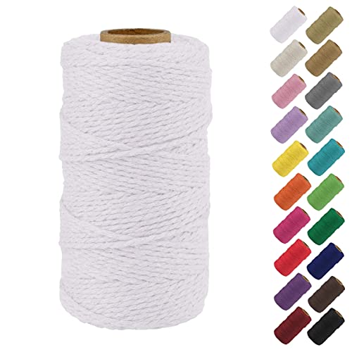Binwat Natural Macrame Cotton Cord Twine String Colored Cotton Rope Yarn for DIY Crafts Knitting Plant Hangers Christmas Wedding Decor (White, 2mmx100m)