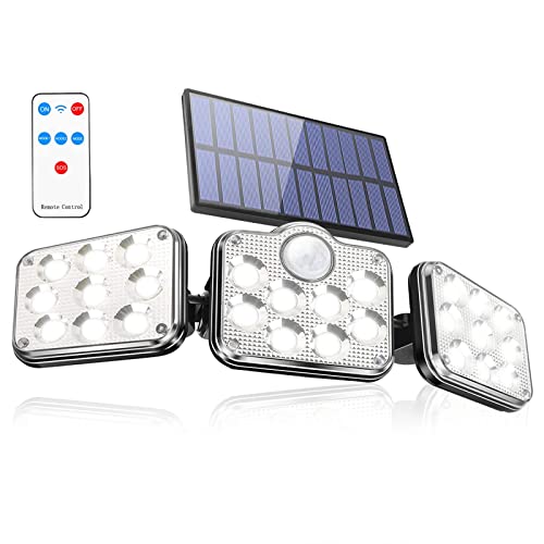 Fousômo Luces Solares para Exteriores 3 Cabezas 138 LEDs LED Lampara Aplique Pared Exterior Control Remoto Sensor de Movimiento IP65 Impermeable Cover