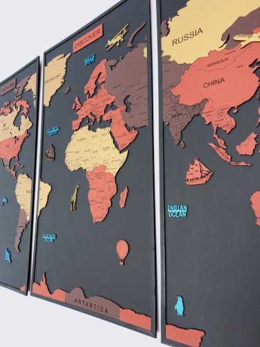 Image of Elk 3D Wooden World Map Wall Decor Art Frame 7mm Thick 165CM