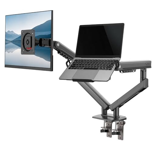 Image of 17-32 inch Monitor Desk Arm with Laptop Tray 360 Degree Swivel tilt Heavy Duty