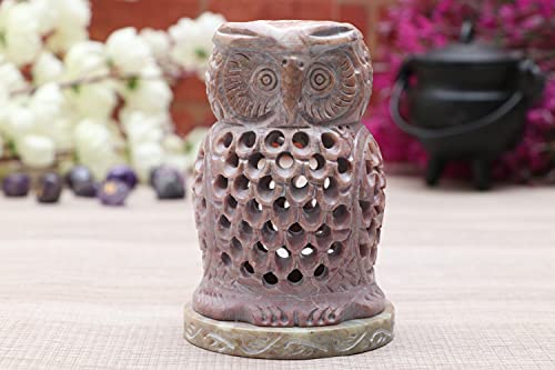 Crocon Owl Soapstone Tea Light Holder For Handmade Stone Candle Stand For Living Room, Spa, Home Decor Office Decorative Tealight Great Gift 2.9X2.9X4.5 Inch #TOP2