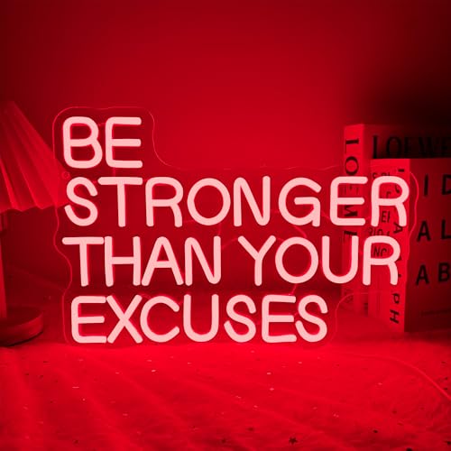 Image of Allball Be Stronger Than Your Excuses Neon Sign, Gym Neon Light Motivational Sign USB Powered LED Dimmable, for Gym Office Classroom Bedroom Bar Gymnastic Athletes Sign(15.7 * 10.6 In)