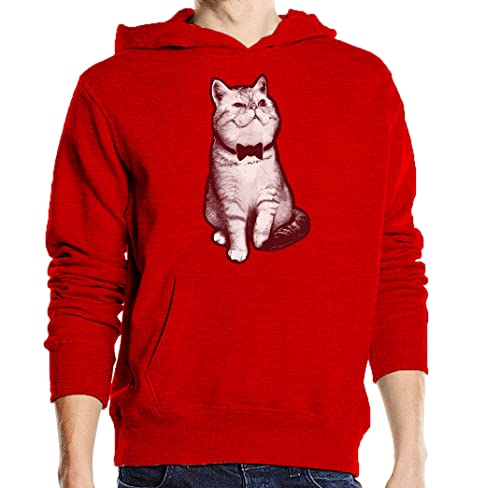 Sweat à capuche British Cat unisexe en coton rouge décontracté