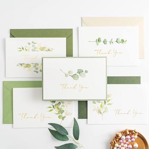 Cartes de remerciement mariage et baby shower au motif eucalyptus chic avec enveloppe