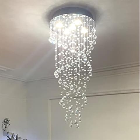 A1A9 Double Spiral Crystal Chandelier, Clear K9 Crystal Droplet Ceiling Lights Fixture Chrome Flush Mount LED Pendant Lamp for Living Room, Dining Room, Hallway, Foyer, Lounge, Size: D40cm H90cm Cover