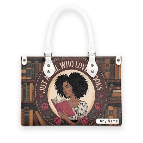 Personalized Queen Leather Bag, Gift for African American, Afro Black Girl, Mother's Day Gift, Church Bags for Women, Bible Bag, Purses For Moms, Just A Girl Who Loves Book Design 68tGnl3