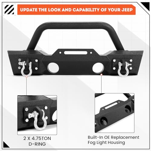 Image of ECOTRIC Front Stubby Bumper Compatible with Wrangler JK JL Gladiator JT
