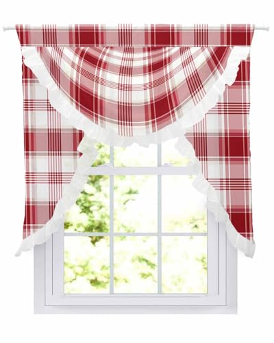 Red White Ombre Checkered Classical Swag Valances for Kitchen Window