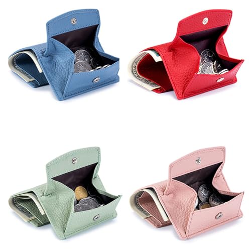 Genuine Leather Card Holder Organizer Pocket Mini Wallet,New Unisex Anti-Credit Card Fraud Folding Mini Wallet,Genuine Leather Coin Purse Pouch,Compact Trifold Purse For Women (Blue)3