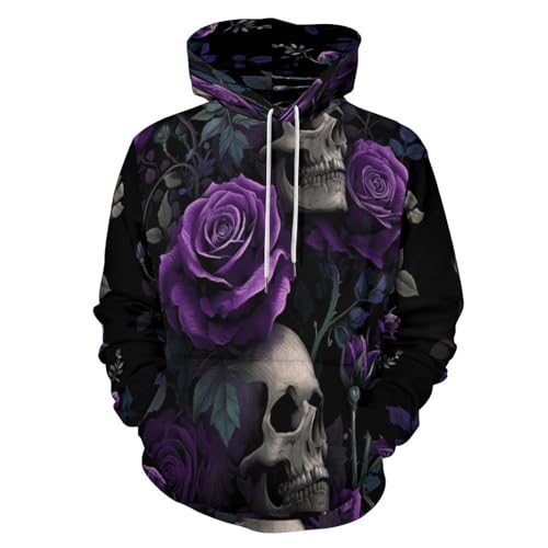 Sweat à capuche gothique crâne rose violette pour couple style streetwear