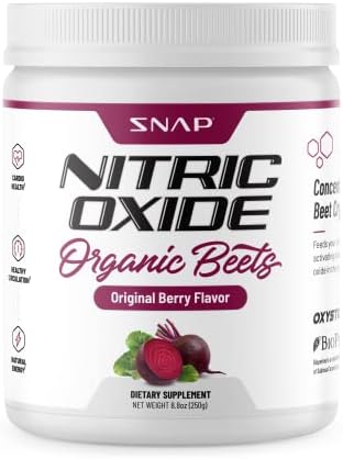 Snap Supplements Organic Beet Root Powder Nitric Oxide Supplement, Support Healthy Blood Flow, Heart Health, Natural Energy, Circulation Superfood, 30 Servings, 250g (Mixed Berry)