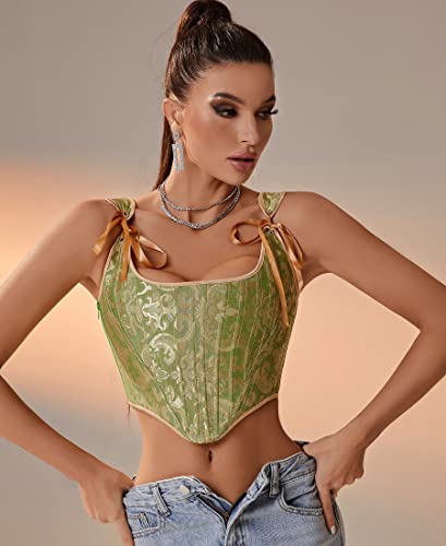 Image of Dreay Womens Vintage Asymmetrical Hem Overbust Corset Tie Front Lace-up Back Bustier Shapewear Top