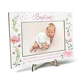 KLYTINK Baptism Gifts for Girl, Baptism Gifts for Boys, Baby Baptism Gift, Baptism Picture Frame, Baptism Gift for Godchild From Godparents-May God Bless You Wherever You Go, 4x6Inch Photo (Pink)
