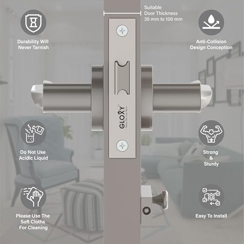 Image of GLOXY Mortise Baby Latch Lock for Bathroom Mortise Door Lock Handle Set for Balcony Keyless Lock Handle Set for Storeroom, Balcony |Satin Finish (2 Years Warranty, Pack of 1)
