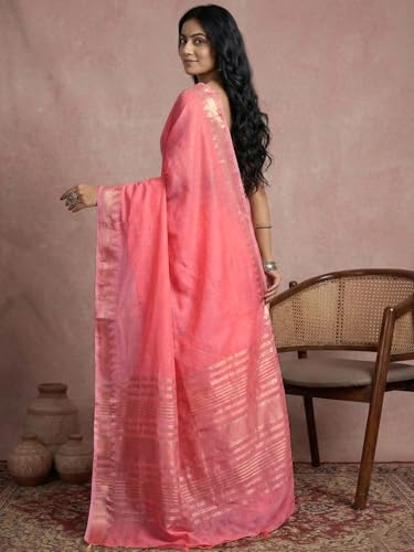 Image of Satrani Women's Cotton Silk Weaving Border Saree with Unstitched Blouse Piece