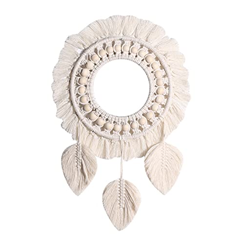 Joberio Colgante de pared de espejo de macramé - Espejo de pared colgante círculo | Bohemia Fringe Espejo Decorativo Adorno para Apartamento Home Dormitorio Salón