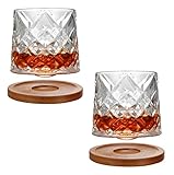 Crystal Whiskey glasses set of 2,Rotatable -10 Oz old fashioned whiskey glasses,bar whiskey glasses,