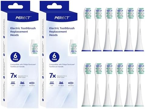PERECT Soft Replacement Toothbrush Heads 12-Pack for Philips Sonicare Click-On Models – Fits 4100, 5100, 6100, 9023, W Optimal Plaque Control, Not Compatible with Essence/E-Series or Philips One