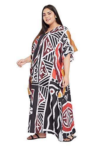Image of Women Plus Size Kaftan Kimono Loose Maxi Summer Dresses for Women | 3 /4 Sleeve Casual Lounge Dress Boho, V Neck, Side Slit Hem, Beach Vacation Swimwear, Mumu Nightgown & Beach Cover Up