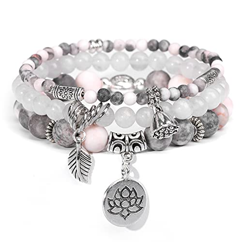 Beaded Bracelets for Women Crystal Healing Stones Bracelet Boho Lava Rock Bracelets for Anxiety Stress Relief Christmas Jewelry Gifts Stocking Stuffers