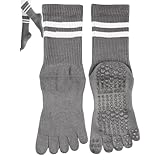 [Monlyu] ヨガソックス 5本指 滑り止め レディース ピラティスソックス ヨガ 靴下 抗菌防臭 ロング ピラティス スポーツ トレーニング グリップ ソックス すべりどめ ウェア 冷房対策 防寒対策 くつした くつ下 吸湿性 通気性 速乾 くすみカラー (JP, アルファベット, Free Size, チャコールグレー)