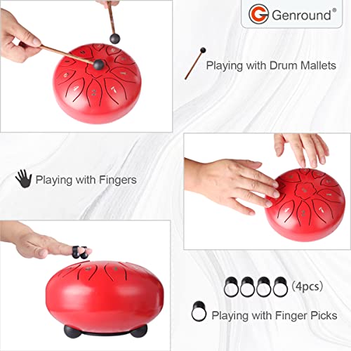 Genround Steel Tongue Drum, 6 Inch 11 Notes Handpan Drums With Bag, Music Score, Stickers, Mallets & Finger Sleeve, Percussion Instrument For Meditation Entertainment Musical Education Concert Yoga #TOP2