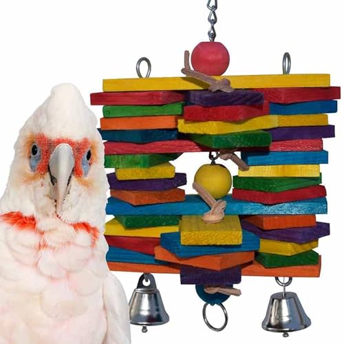 Super Bird Creations SB399 Woodpile Bird Toy - Vibrant Bird Toys for Mini Macaws, African Greys, Small Cockatoos, Parrots - Enriching Bird Toy with Chewable Elements - Large to XL Bird Size