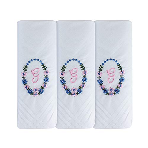 Surf the Shop Damen-Taschentücher mit Initialen, bestickt, mit weißem Satin, verschiedene Initialen, 3 Stück Gr. 85, g Cover