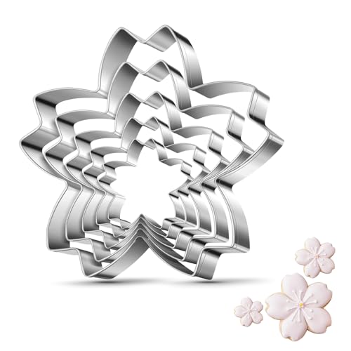 Cherry Blossoms Flower Style Cookie Cutter Christmas Biscuit Cutters New Year’s Day DIY Baking Mold, Pack of 5