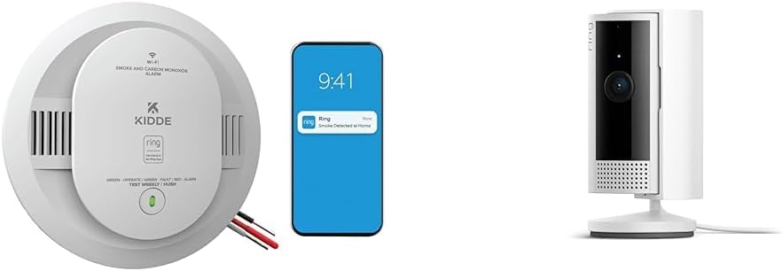 Kidde Smart Smoke & Carbon Monoxide Detector with Ring App Notifications + Ring Indoor Cam 1080p HD Security Camera Bundle