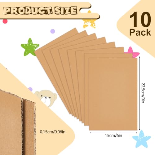 Image of Henoyso 10 Pack 6 X 9 Inch Brown Cardboard Sheets | Corrugated Flat Inserts for Packing Shipping Mailing, Protective Separators for Fragile Items Dishes, DIY Crafts Projects