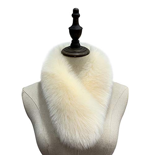 ihreesy Stoles Schal aus Kunstpelz, gerade, Schal aus Kunstfell, Fuchs, mit Clip, 70 cm, Schal, warm, Winter, Kunstpelz, Stola, Beige