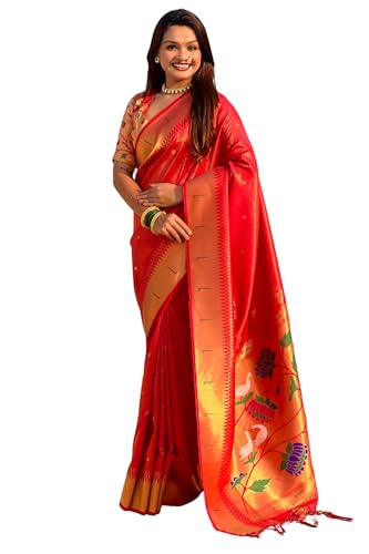 Image of SGF11 Women's Paithani Soft Lichi Silk Kanjivaram Sarees With Blouse Piece