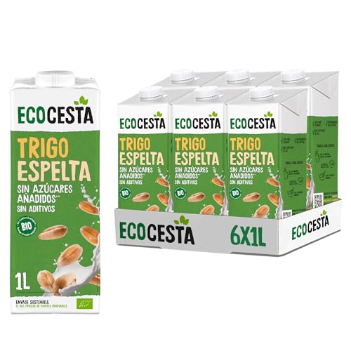 ECOCESTA MEJOR CADA DIA - Pack de 6 Unidades de 1 L de Bebida Ecológica Vegetal de Trigo Espelta - Sin Azúcar Añadido - Apto para Veganos - Con Cacao, Café, en Batidos o con Fruta y Cereales