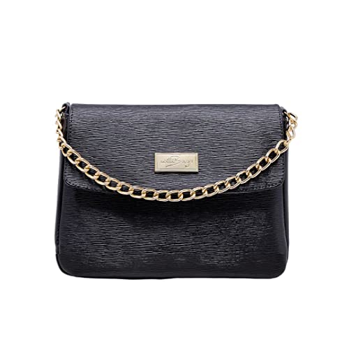 Bolsa Feminina Pequena Com Alça de Mão em Corrente e Transversal Ajustável (Preto)