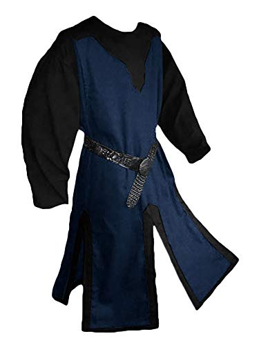 Fantasia Medieval Masculina Túnica Templária Renascentista Cavaleiro Viking Pirata Vintage Guerreiro Halloween LARP Tops, Azul marino, M