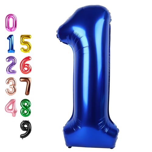 Image of Number Balloons Navy Blue 1 Balloon 40 inch for 1st Birthday Decoration | Saturated Color, Large 40 in, With Inflation Straw & Hanging Hole, Great for Men's Party, Back-To-School Season, Pool Party