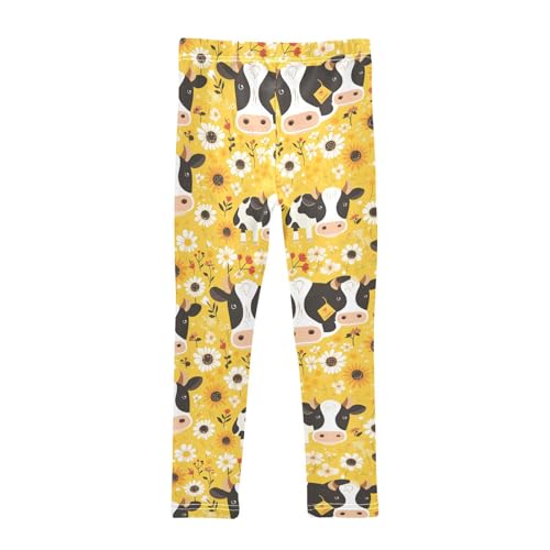 KLL Black White Cow Print Sunflowers Toddler Baby Girl Legging Soft High Waisted Leg Yoga Pants Sports2