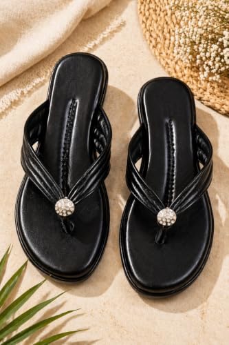 Image of Women Stylish Toe Ring Flats | Cushioned Comfort Slip-On Sandals | Anti-Slip Daily Wear| Lightweight Casual Footwear KS913